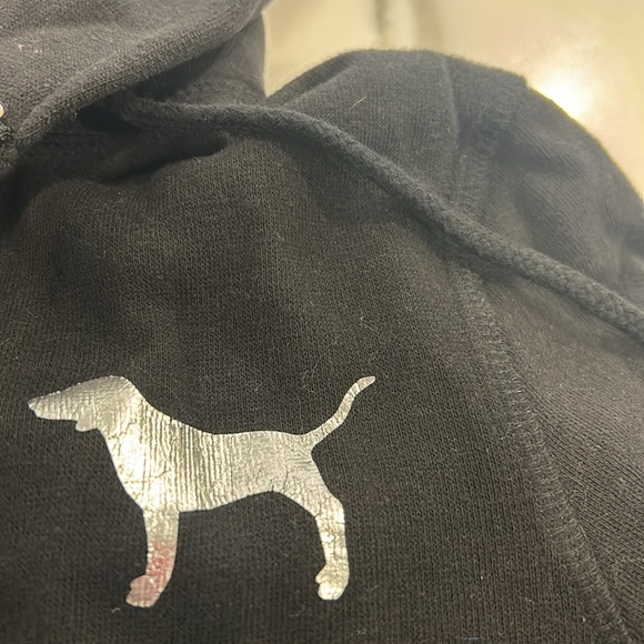 VS PINK Black Zipper Sweatshirt with Crystal Mosaic Heart Design-sz M - Picture 6 of 8